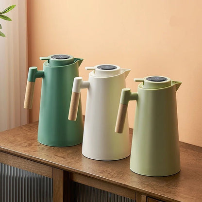 Elara Haus Thermal Jug - Glass With Wooden Handle Temperature Display Close Up