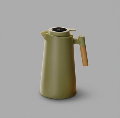 Elara Haus Thermal Jug - Glass With Wooden Handle Temperature Display Front