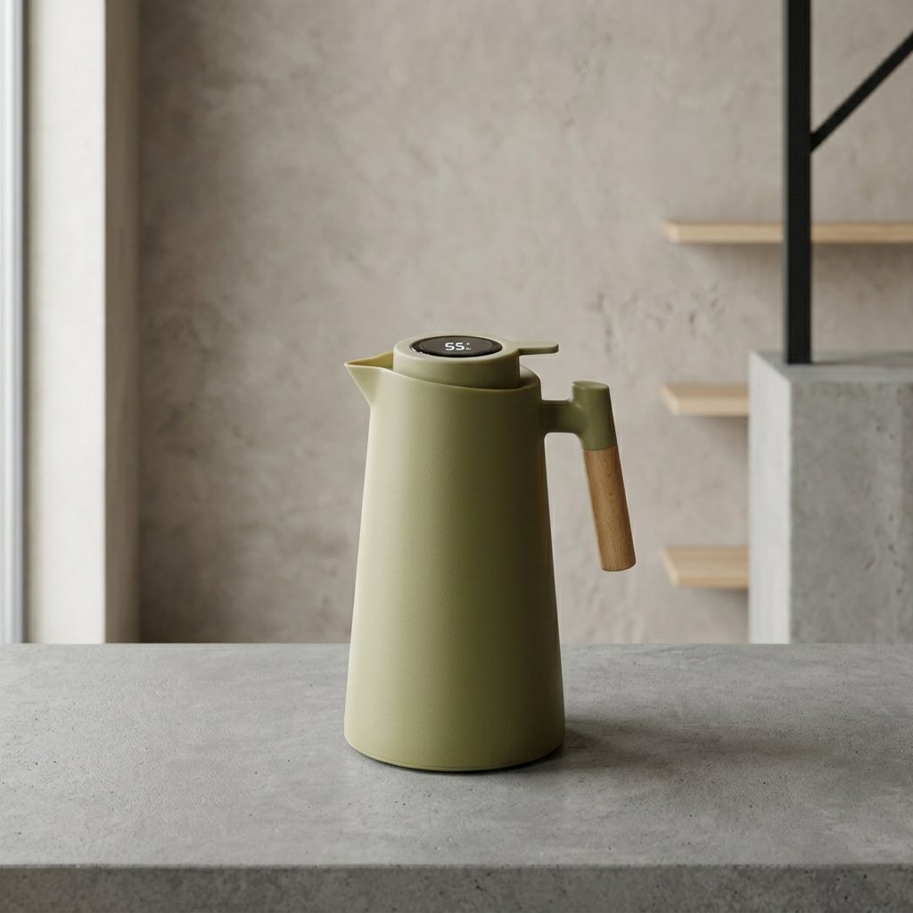 Elara Haus Thermal Jug - Glass With Wooden Handle Temperature Display Hero