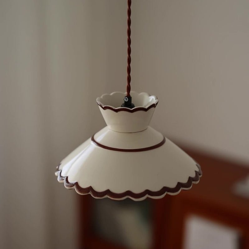 French Ceramic Cone Pendant Light Scalloped Rim Alternate