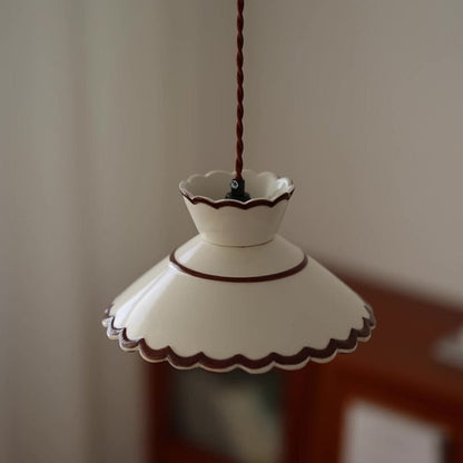 French Ceramic Cone Pendant Light Scalloped Rim Alternate