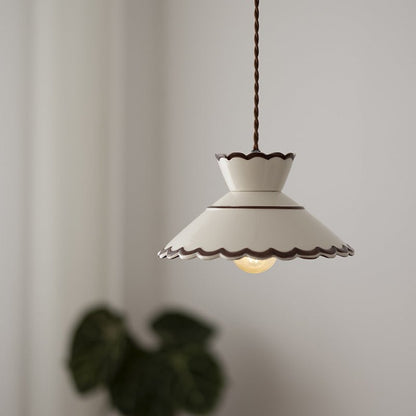 French Ceramic Cone Pendant Light Scalloped Rim Hero