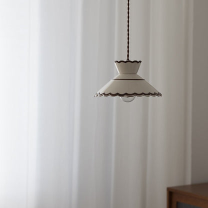 French Ceramic Cone Pendant Light Scalloped Rim View 11