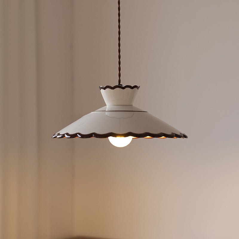 French Ceramic Cone Pendant Light Scalloped Rim View 12