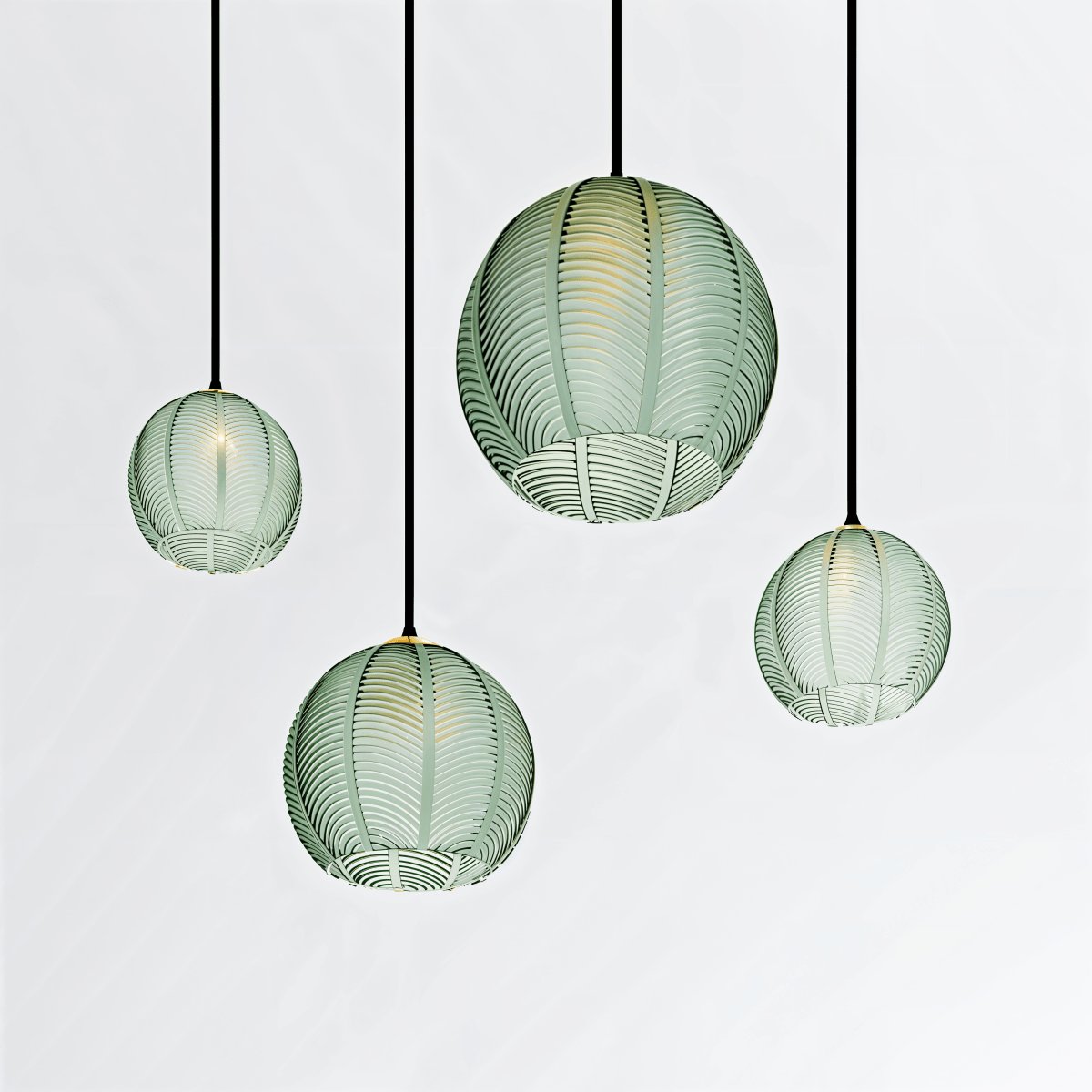 Frosted Glass Pendant Light Leaf Ribbed Globe Angle