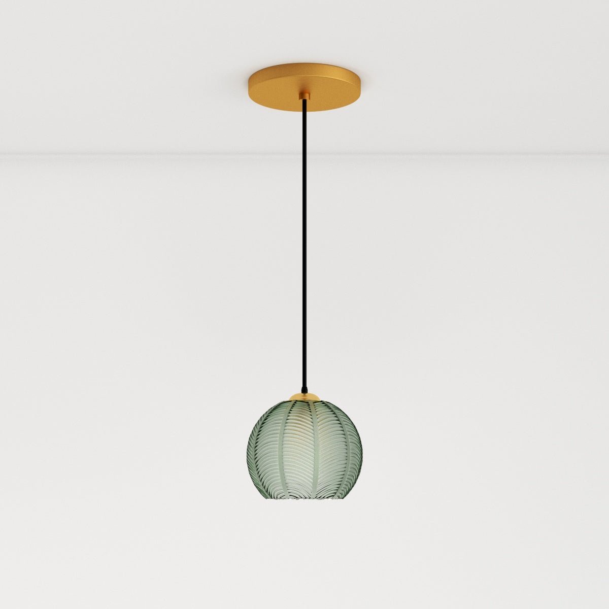 Frosted Glass Pendant Light Leaf Ribbed Globe Close Up