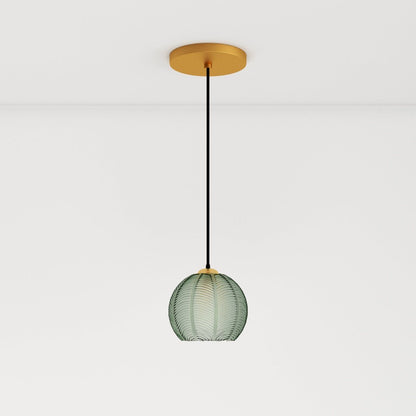 Frosted Glass Pendant Light Leaf Ribbed Globe Close Up