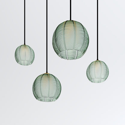 Frosted Glass Pendant Light Leaf Ribbed Globe Detail
