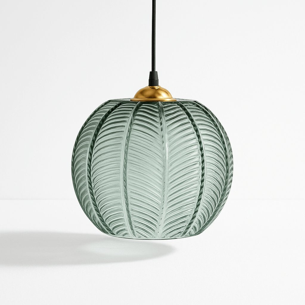 Frosted Glass Pendant Light Leaf Ribbed Globe Hero