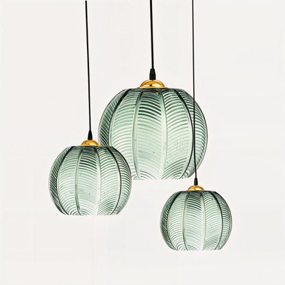 Frosted Glass Pendant Light Leaf Ribbed Globe Side