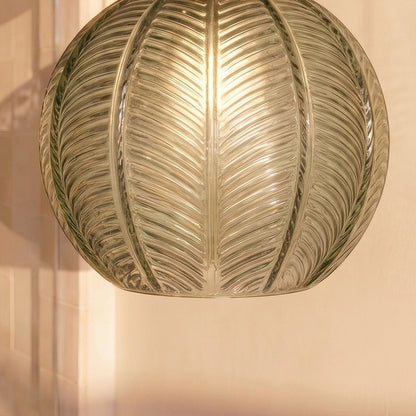 Frosted Glass Pendant Light Leaf Ribbed Globe View 11