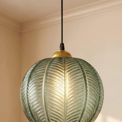 Frosted Glass Pendant Light Leaf Ribbed Globe View 13