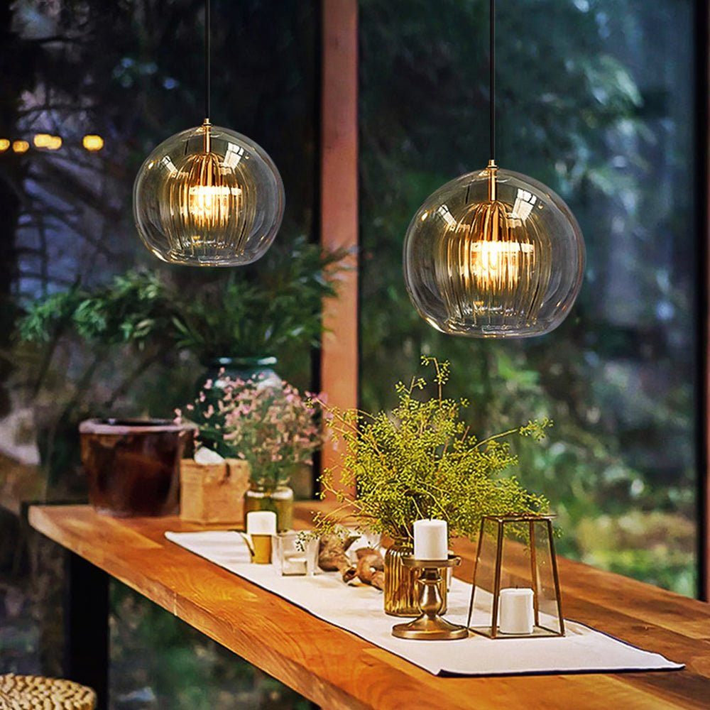 Glass Pendant Light Double Globe Amber Front