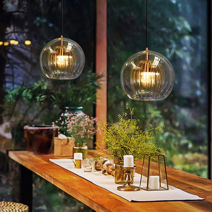 Glass Pendant Light Double Globe Amber Front