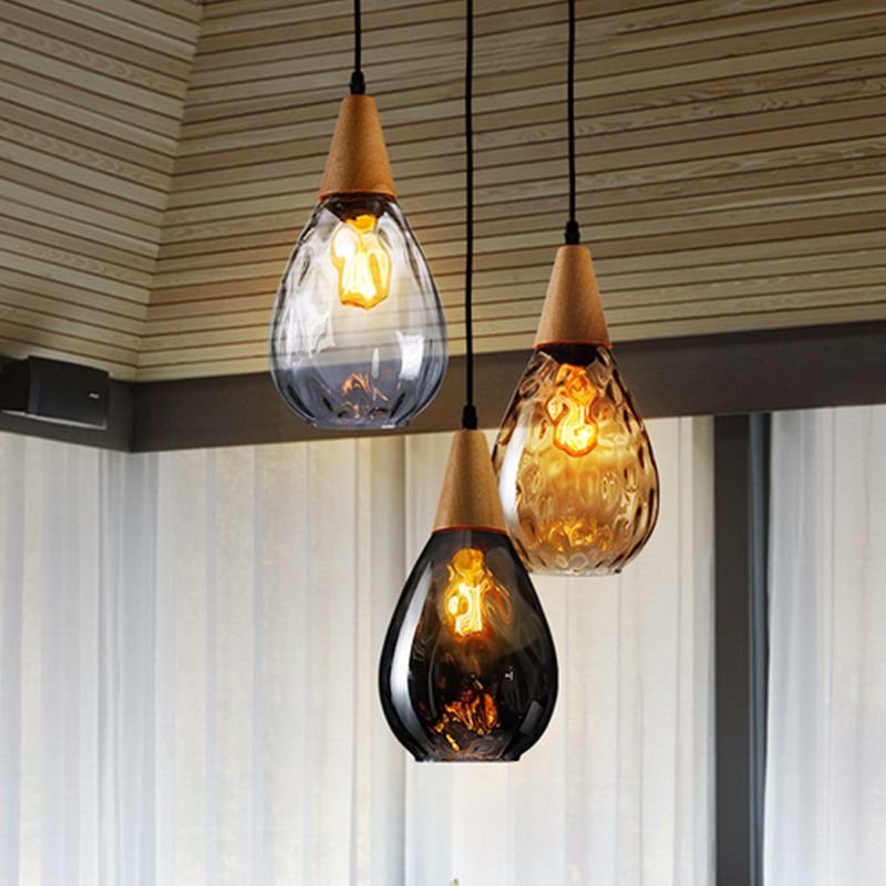 Glass Pendant Light Teardrop Dimpled Shade Angle