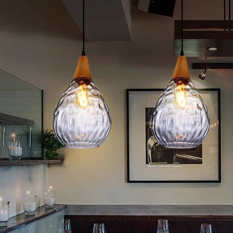 Glass Pendant Light Teardrop Dimpled Shade Close Up