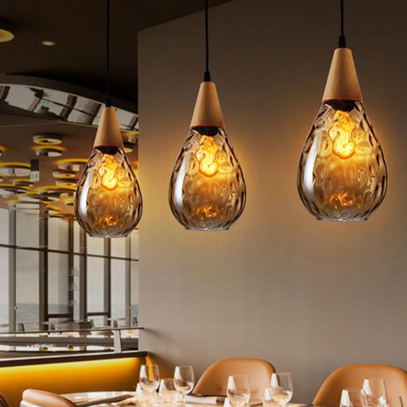 Glass Pendant Light Teardrop Dimpled Shade Front
