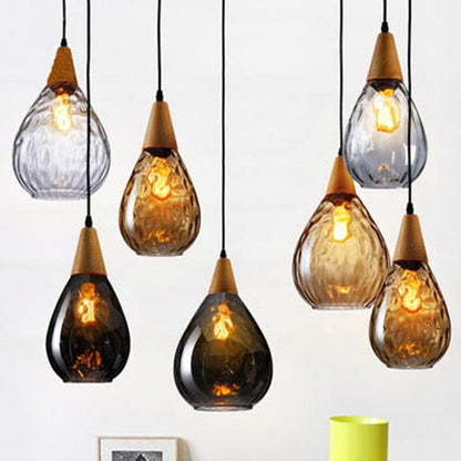 Glass Pendant Light Teardrop Dimpled Shade Full