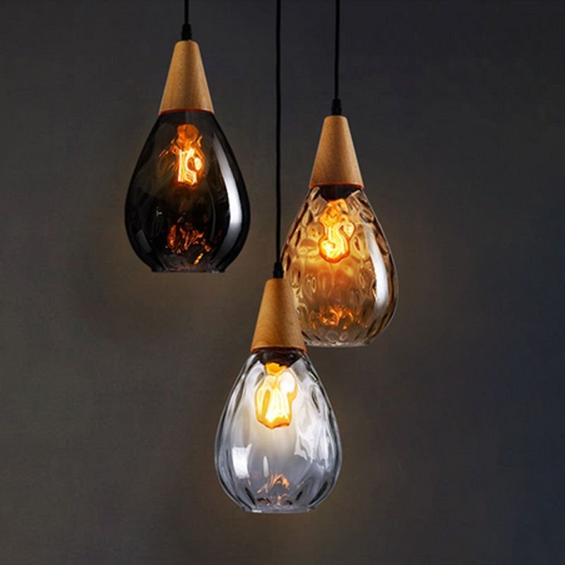 Glass Pendant Light Teardrop Dimpled Shade View 12