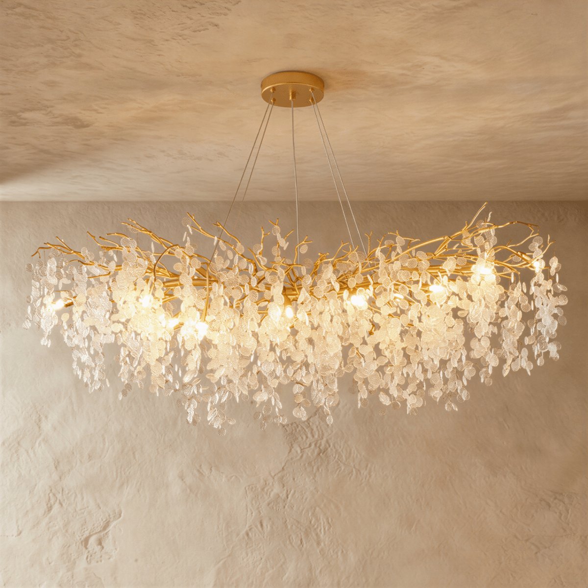 Gold Metal Branch Chandelier Crystal Leaf Alternate