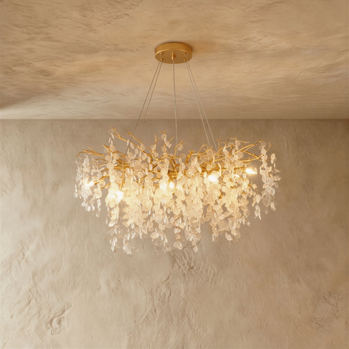 Gold Metal Branch Chandelier Crystal Leaf Angle