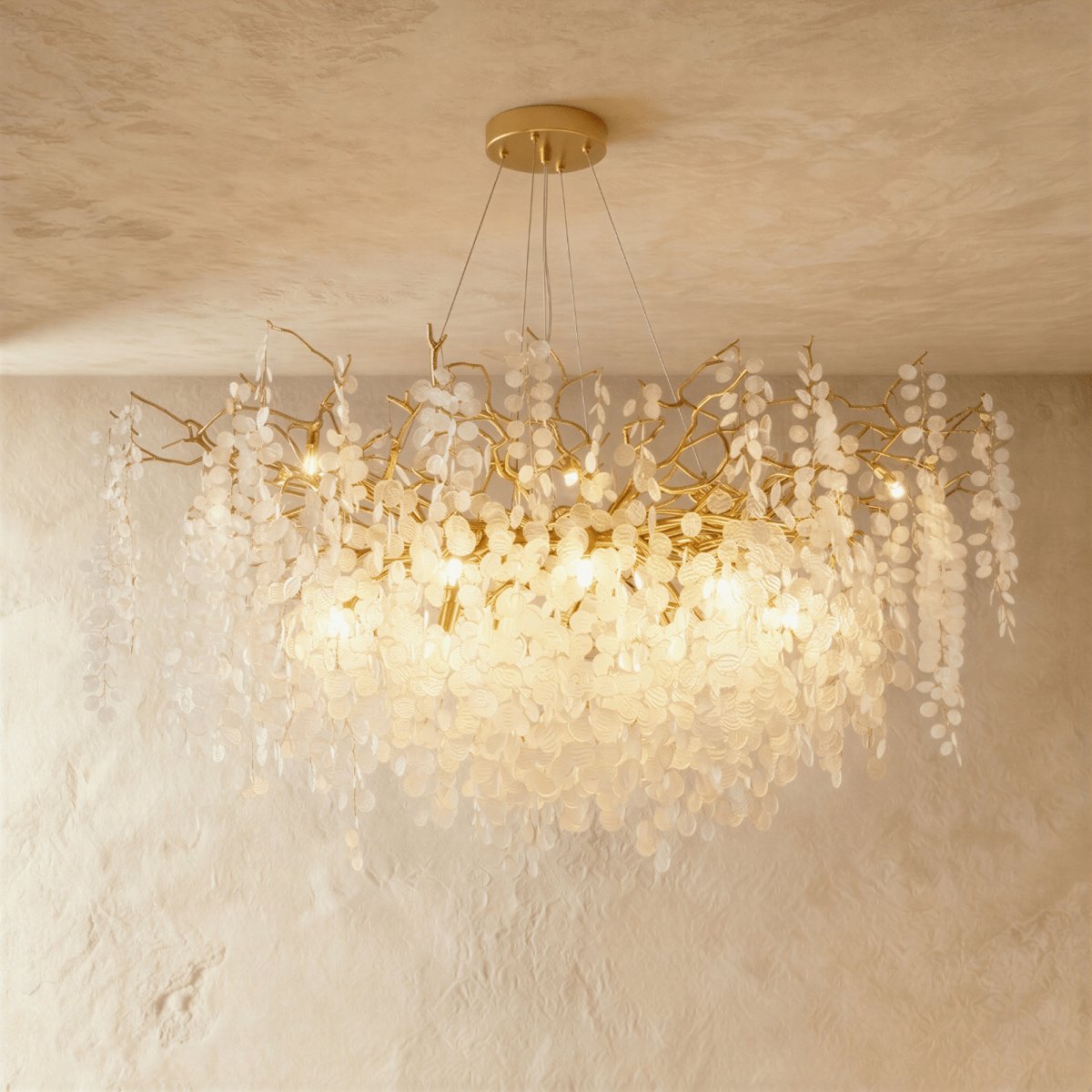 Gold Metal Branch Chandelier Crystal Leaf Back