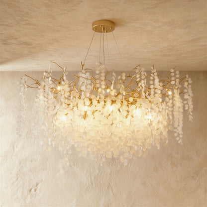 Gold Metal Branch Chandelier Crystal Leaf Back