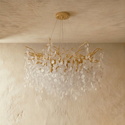 Gold Metal Branch Chandelier Crystal Leaf Detail