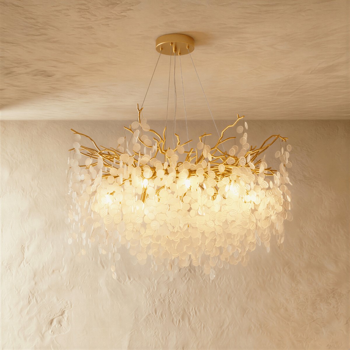 Gold Metal Branch Chandelier Crystal Leaf Front