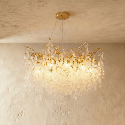 Gold Metal Branch Chandelier Crystal Leaf Front
