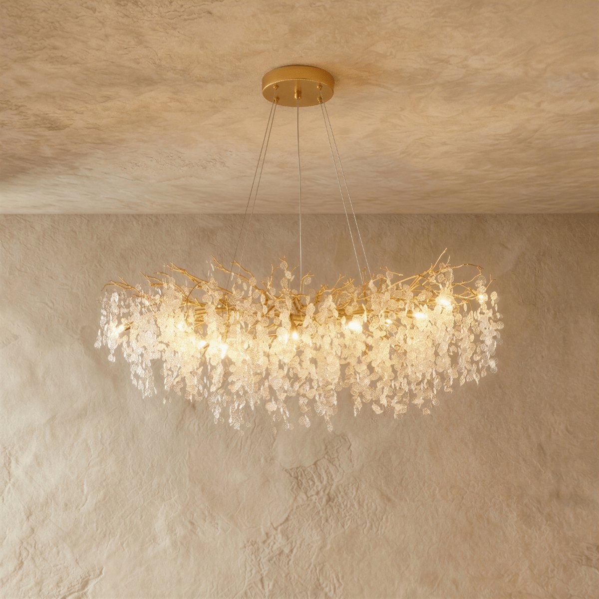 Gold Metal Branch Chandelier Crystal Leaf Full