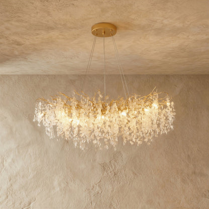 Gold Metal Branch Chandelier Crystal Leaf Full