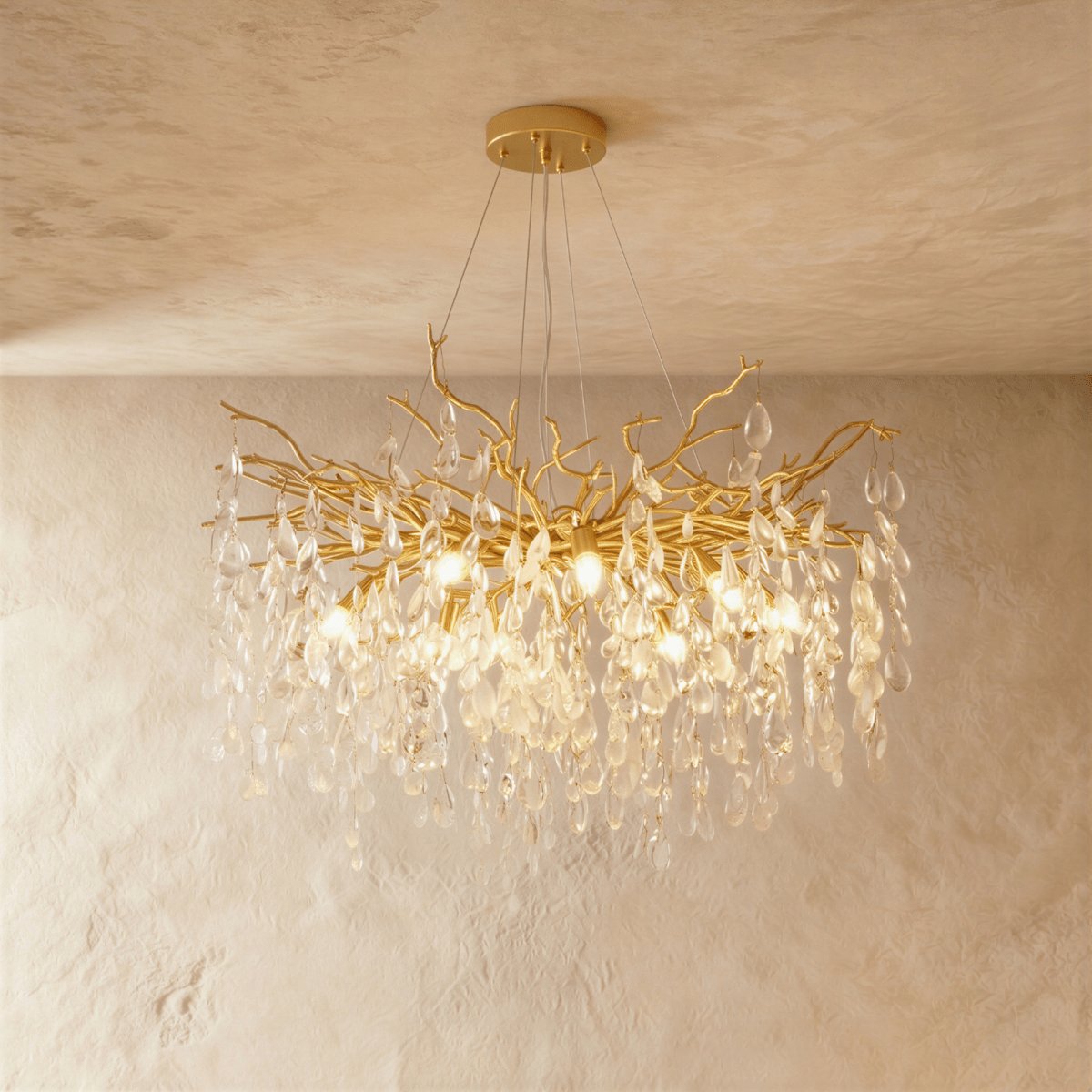 Gold Metal Branch Chandelier Crystal Leaf Hero