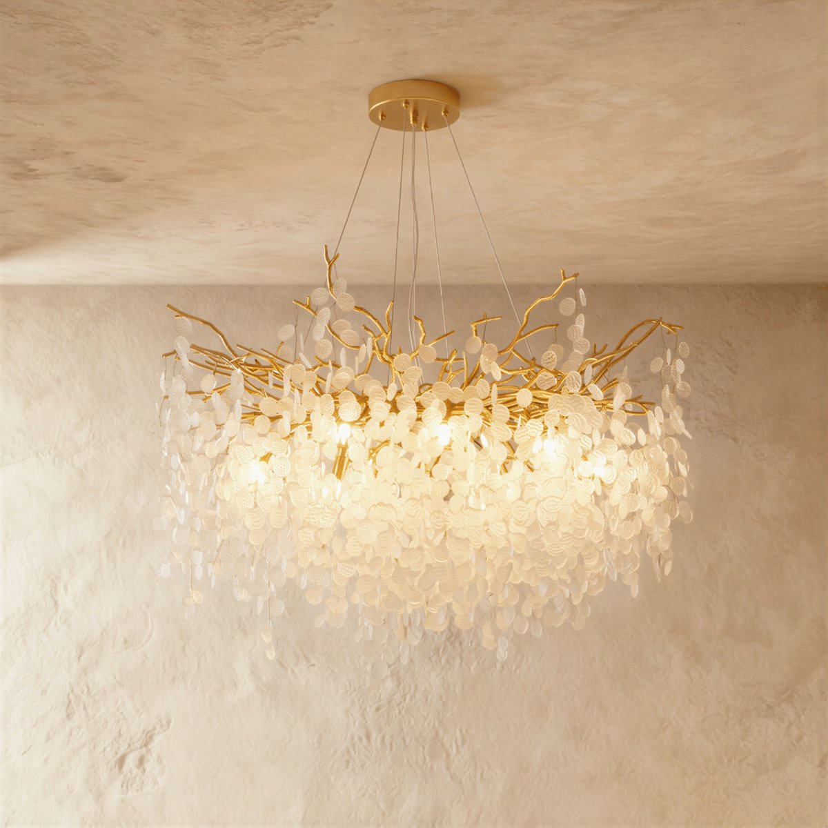 Gold Metal Branch Chandelier Crystal Leaf Side