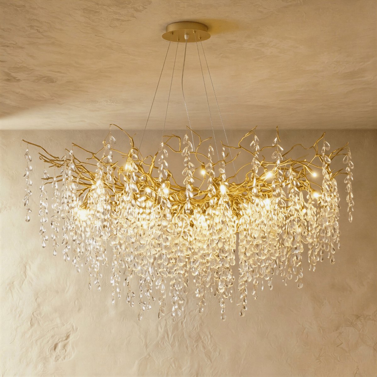 Gold Metal Branch Chandelier Crystal Leaf View 12