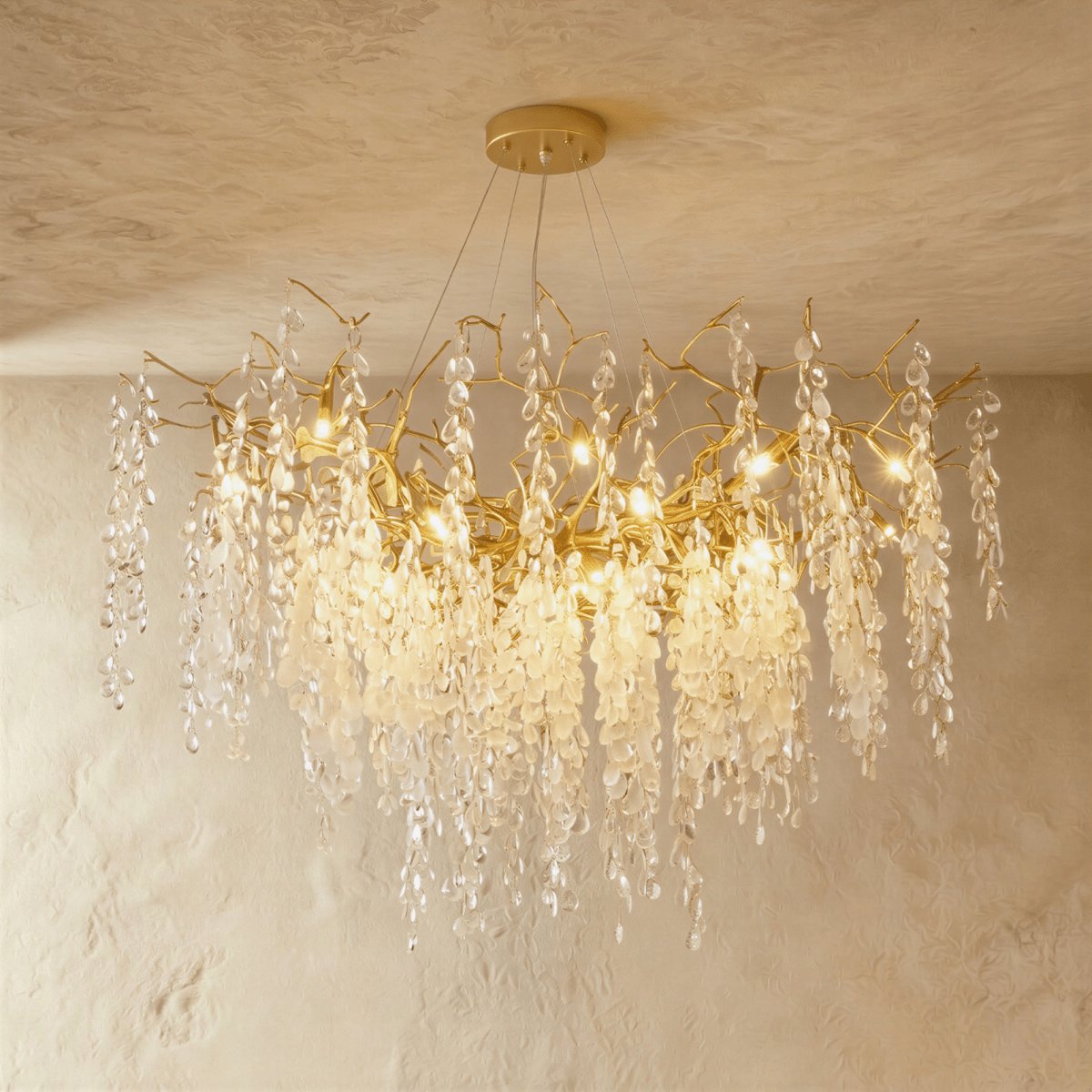 Gold Metal Branch Chandelier Crystal Leaf View 13