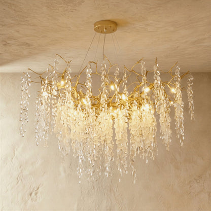 Gold Metal Branch Chandelier Crystal Leaf View 13