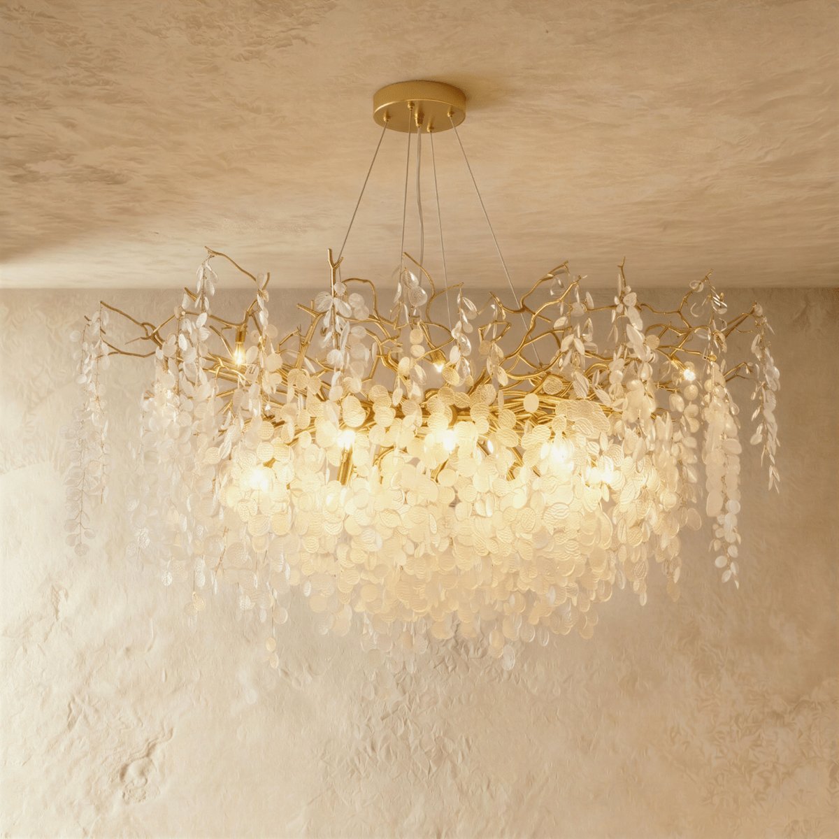 Gold Metal Branch Chandelier Crystal Leaf View 14