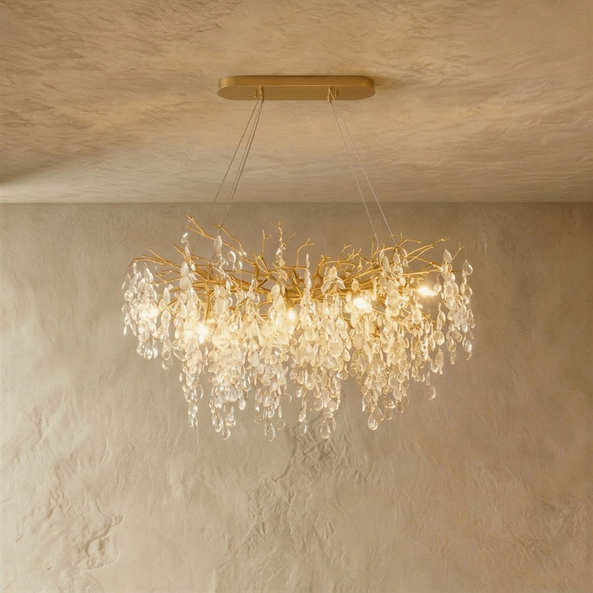 Gold Metal Branch Chandelier Crystal Leaf View 15