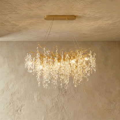 Gold Metal Branch Chandelier Crystal Leaf View 15