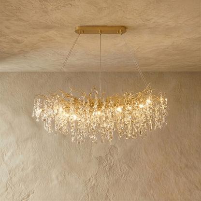 Gold Metal Branch Chandelier Crystal Leaf View 16