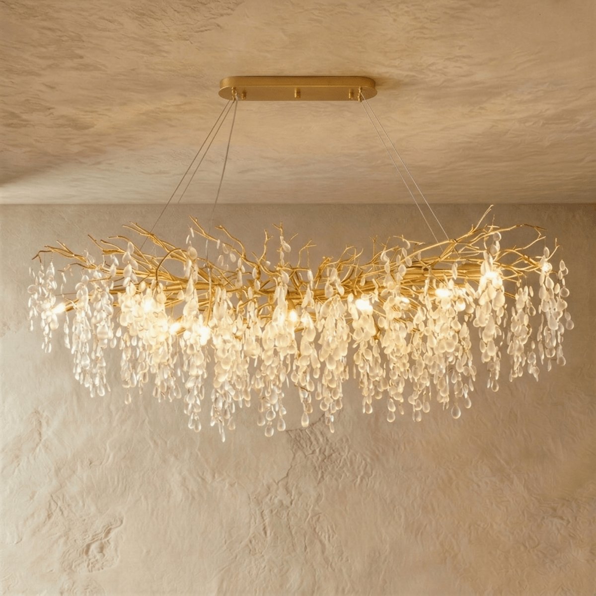Gold Metal Branch Chandelier Crystal Leaf View 17