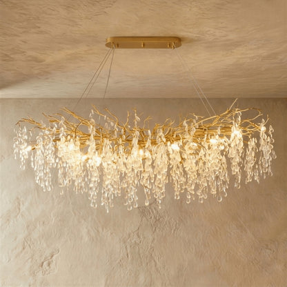 Gold Metal Branch Chandelier Crystal Leaf View 17