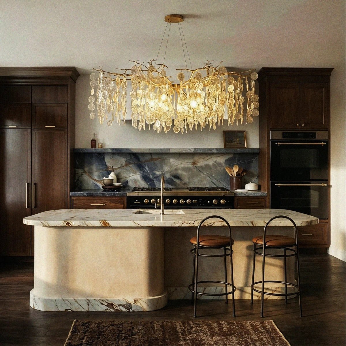 Gold Metal Branch Chandelier Crystal Leaf View 18