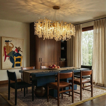 Gold Metal Branch Chandelier Crystal Leaf View 20