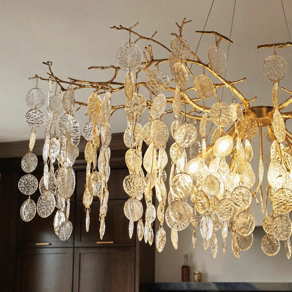 Gold Metal Branch Chandelier Crystal Leaf View 23