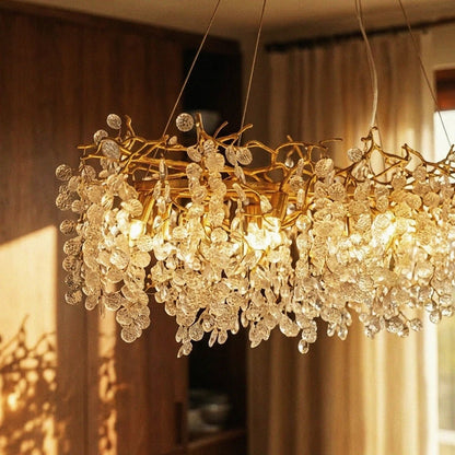 Gold Metal Branch Chandelier Crystal Leaf View 24