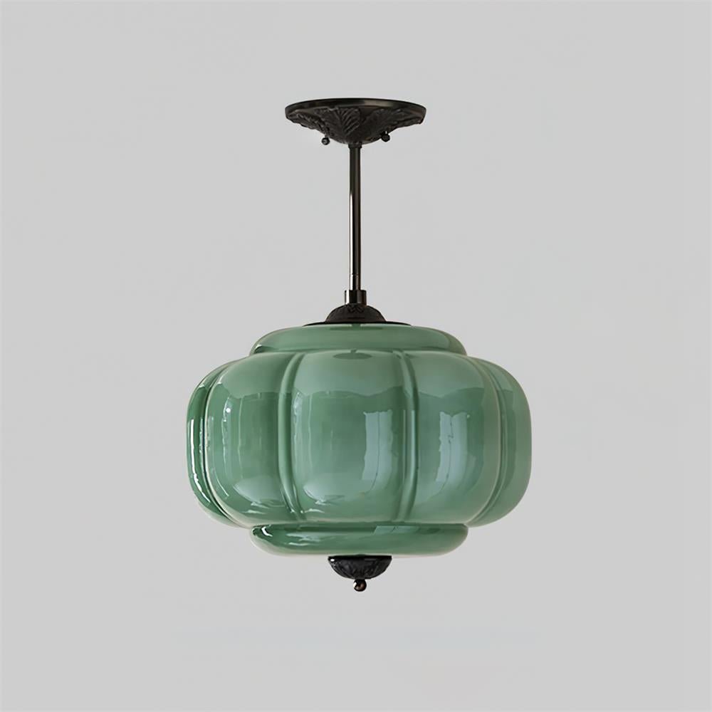 Green Glass Semi Flush Mount Ceiling Light Ribbed Alternate