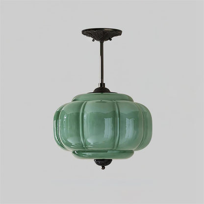 Green Glass Semi Flush Mount Ceiling Light Ribbed Alternate