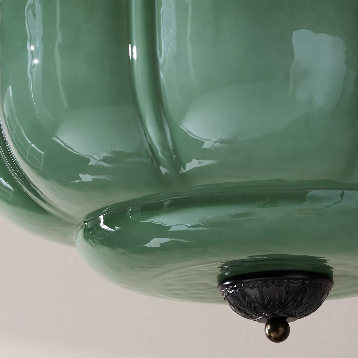 Green Glass Semi Flush Mount Ceiling Light Ribbed Back